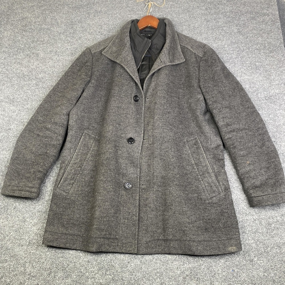 BOSS Hugo Boss Coat Mens 42R Gray Wool Cashmere Quilted Lined Overcoat